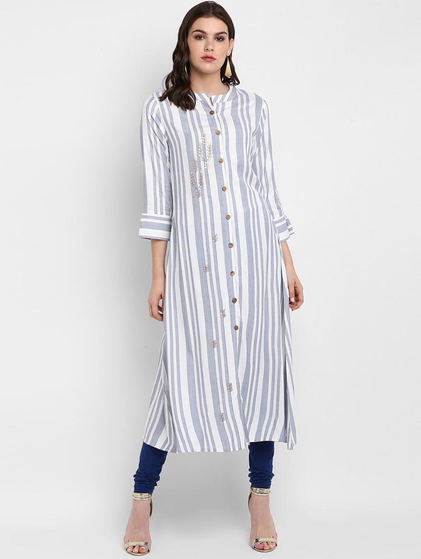 striped straight kurta - 17540123 - Zoom Image - 1