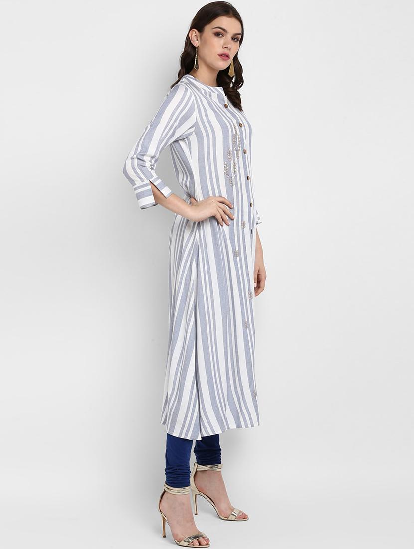 striped straight kurta - 17540123 - Zoom Image - 2