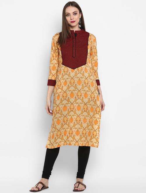floral contrast yoke straight kurta - 17540132 - Standard Image - 1