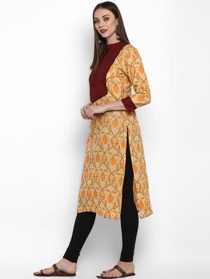floral contrast yoke straight kurta - 17540132 - Standard Image - 2