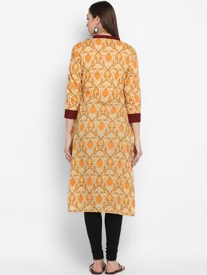 floral contrast yoke straight kurta - 17540132 - Standard Image - 3