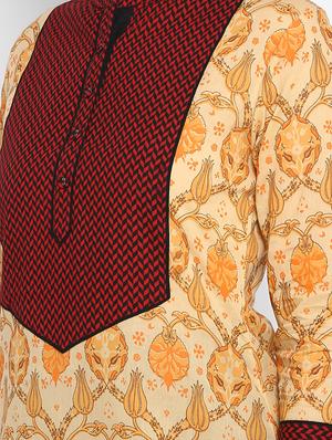 floral contrast yoke straight kurta - 17540132 - Standard Image - 4