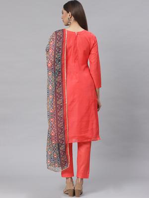 embroidered straight pant unstitched suit - 17540141 - Standard Image - 3