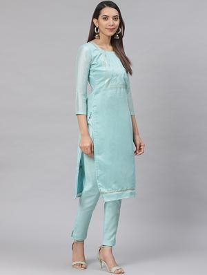 embroidered straight pant unstitched suit - 17540143 - Standard Image - 2