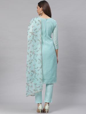 embroidered straight pant unstitched suit - 17540143 - Standard Image - 3