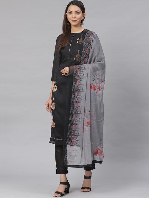embroidered straight pant unstitched suit - 17540144 - Very Small Image - 1