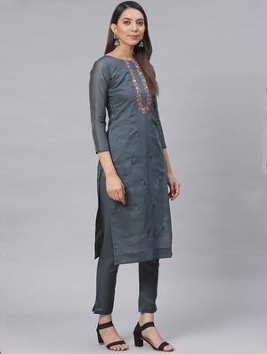 embroidered straight pant unstitched suit - 17540153 - Standard Image - 2