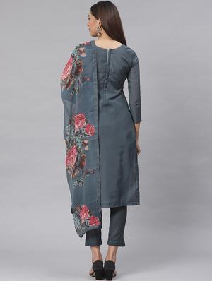 embroidered straight pant unstitched suit - 17540153 - Standard Image - 3