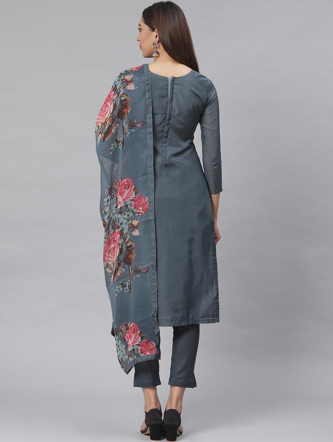 embroidered straight pant unstitched suit - 17540153 - Zoom Image - 3