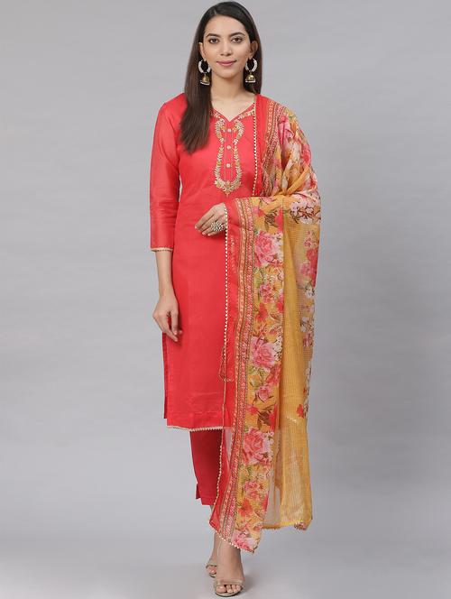 embroidered straight pant unstitched suit - 17540166 - Standard Image - 1