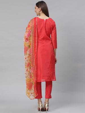 embroidered straight pant unstitched suit - 17540166 - Standard Image - 3