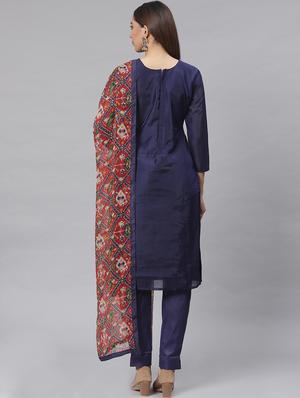 embroidered straight pant unstitched suit - 17540170 - Standard Image - 3