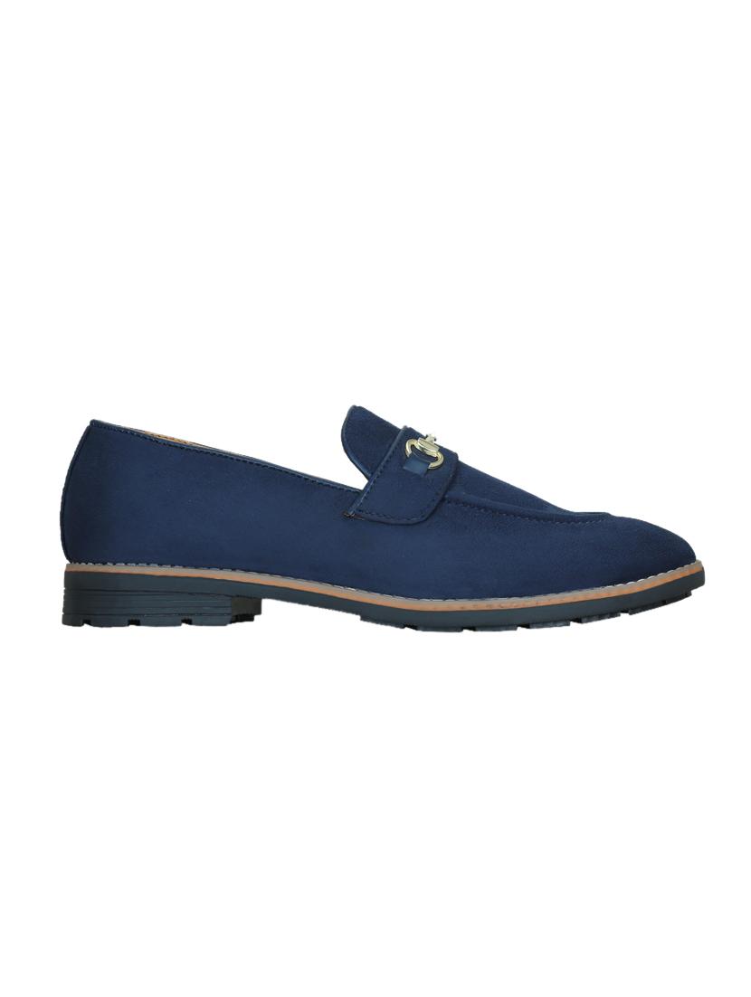 navy faux leather slip on moccasins - 17540282 - Zoom Image - 2