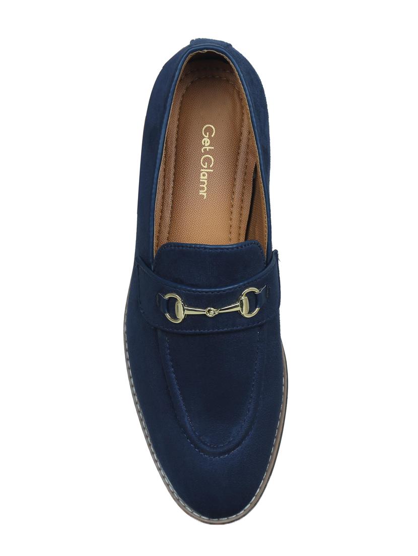 navy faux leather slip on moccasins - 17540282 - Zoom Image - 4