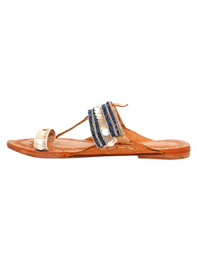 multi colored leather slip on kolhapuris - 17540319 - Zoom Image - 2