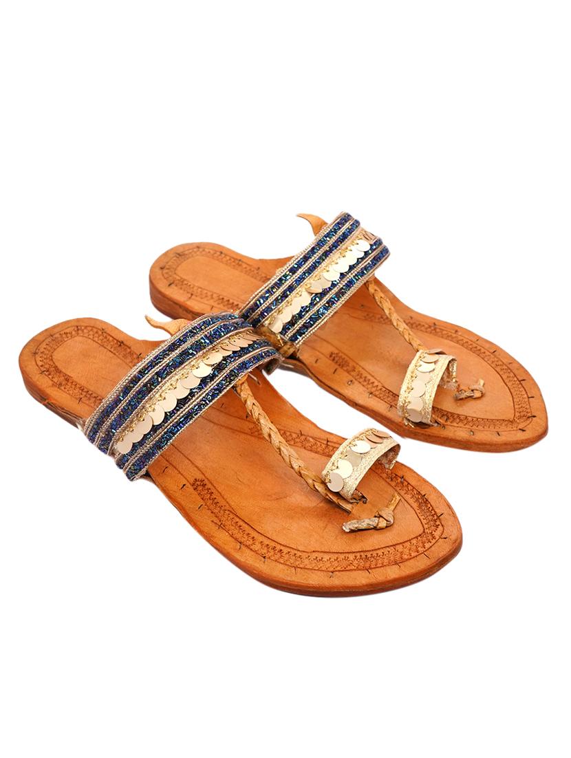 multi colored leather slip on kolhapuris - 17540319 - Zoom Image - 3