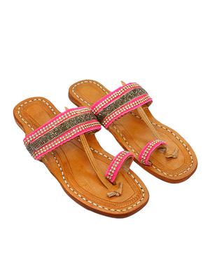 multi colored leather slip on kolhapuris - 17540333 - Standard Image - 3