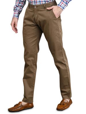 brown solid flat front casual trouser - 17540529 - Standard Image - 2