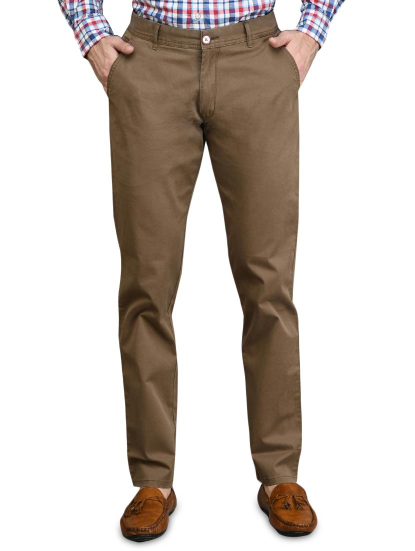 brown solid flat front casual trouser - 17540529 - Zoom Image - 1