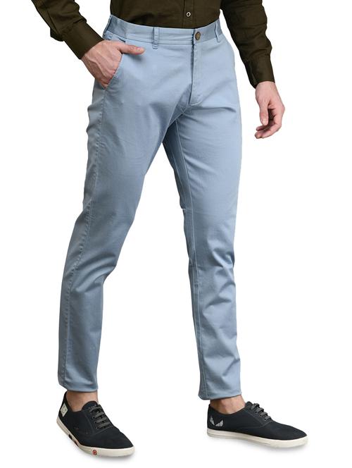light blue solid flat front casual trouser - 17540533 - Very Small Image - 1