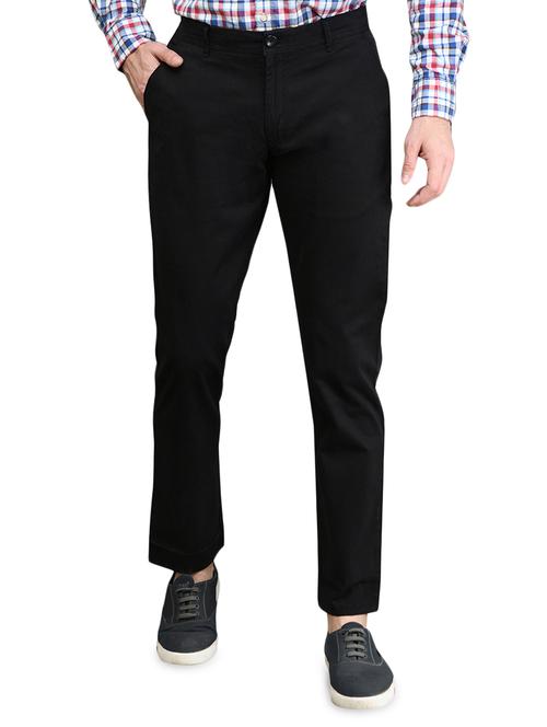 navy blue solid flat front casual trouser - 17540534 - Standard Image - 1