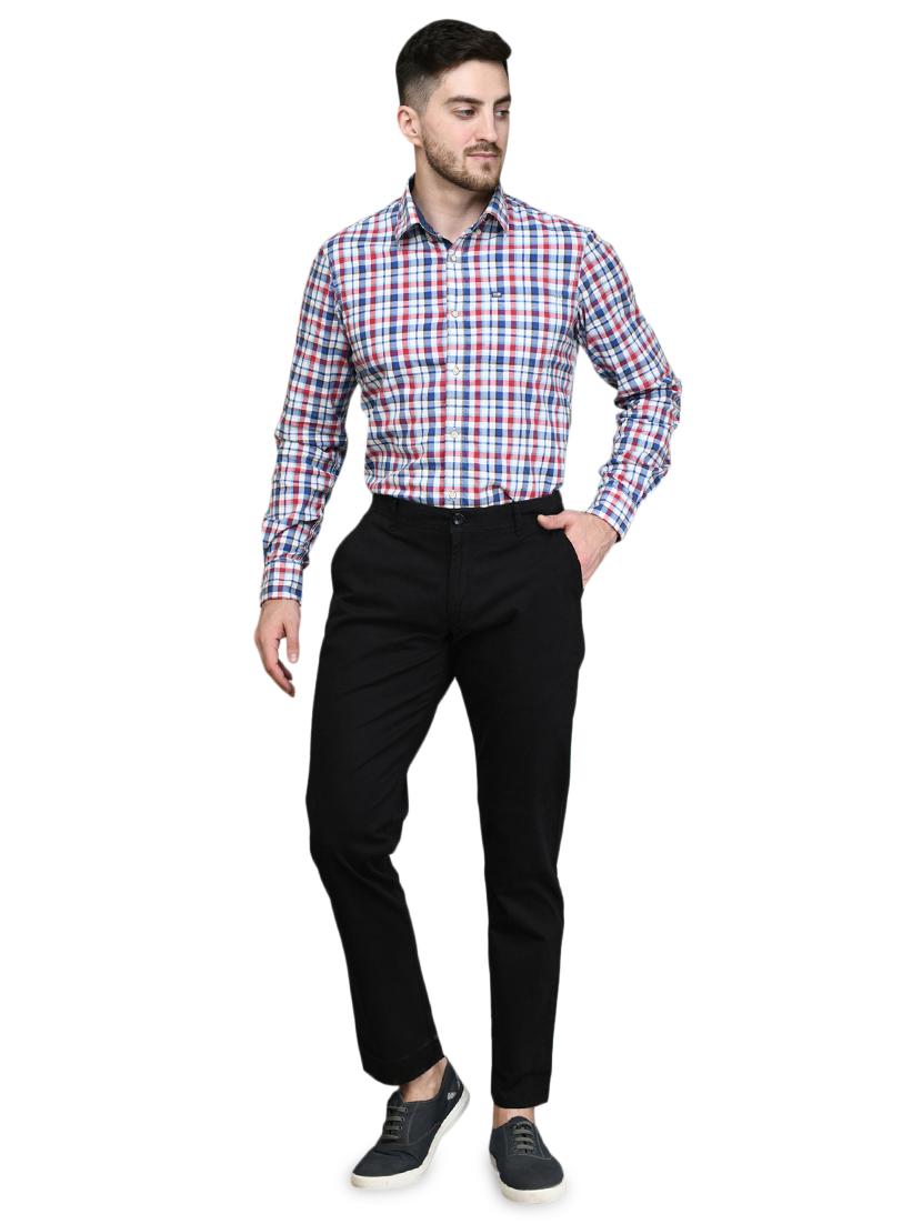 navy blue solid flat front casual trouser - 17540534 - Zoom Image - 4