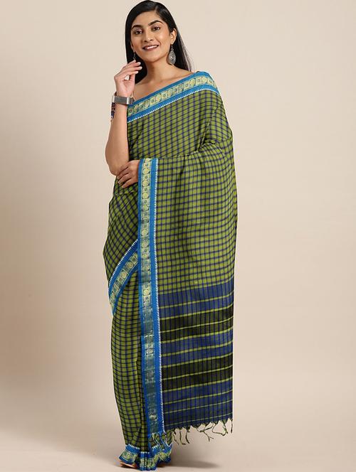 checkered maheshwari saree with blouse - 17540684 - Standard Image - 1