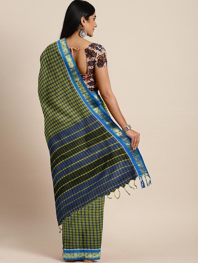 checkered maheshwari saree with blouse - 17540684 - Zoom Image - 2