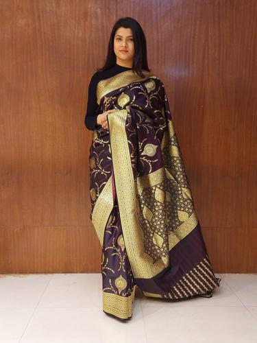 burgundy pashmina silk saree - 17540878 - Standard Image - 1