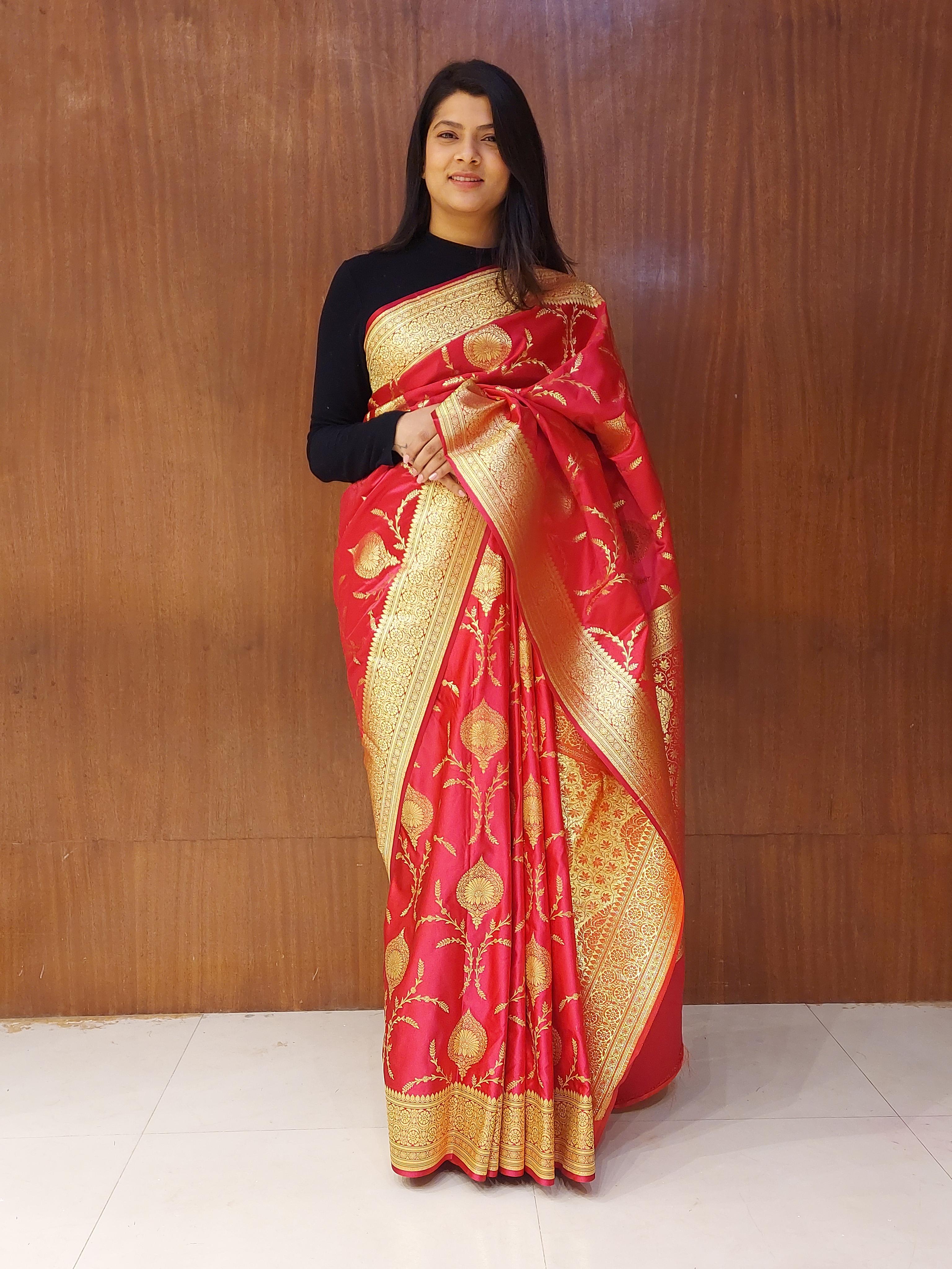 red pashmina silk saree - 17540879 - Zoom Image - 1