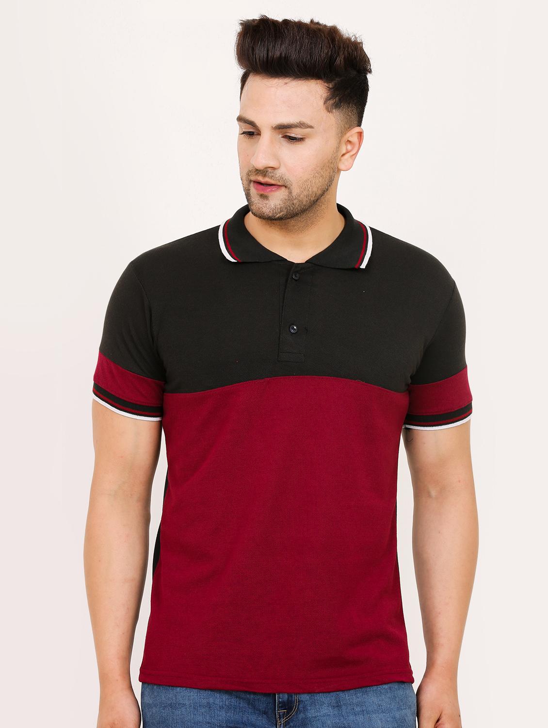 maroon color block polo t-shirt - 17541002 - Zoom Image - 1