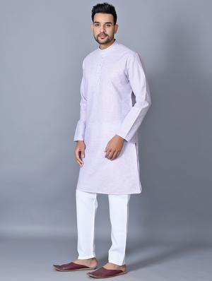 lilac solid kurta pajama ethnic wear set - 17541061 - Standard Image - 2