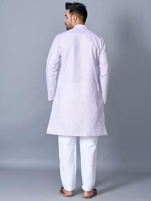 lilac solid kurta pajama ethnic wear set - 17541061 - Standard Image - 3