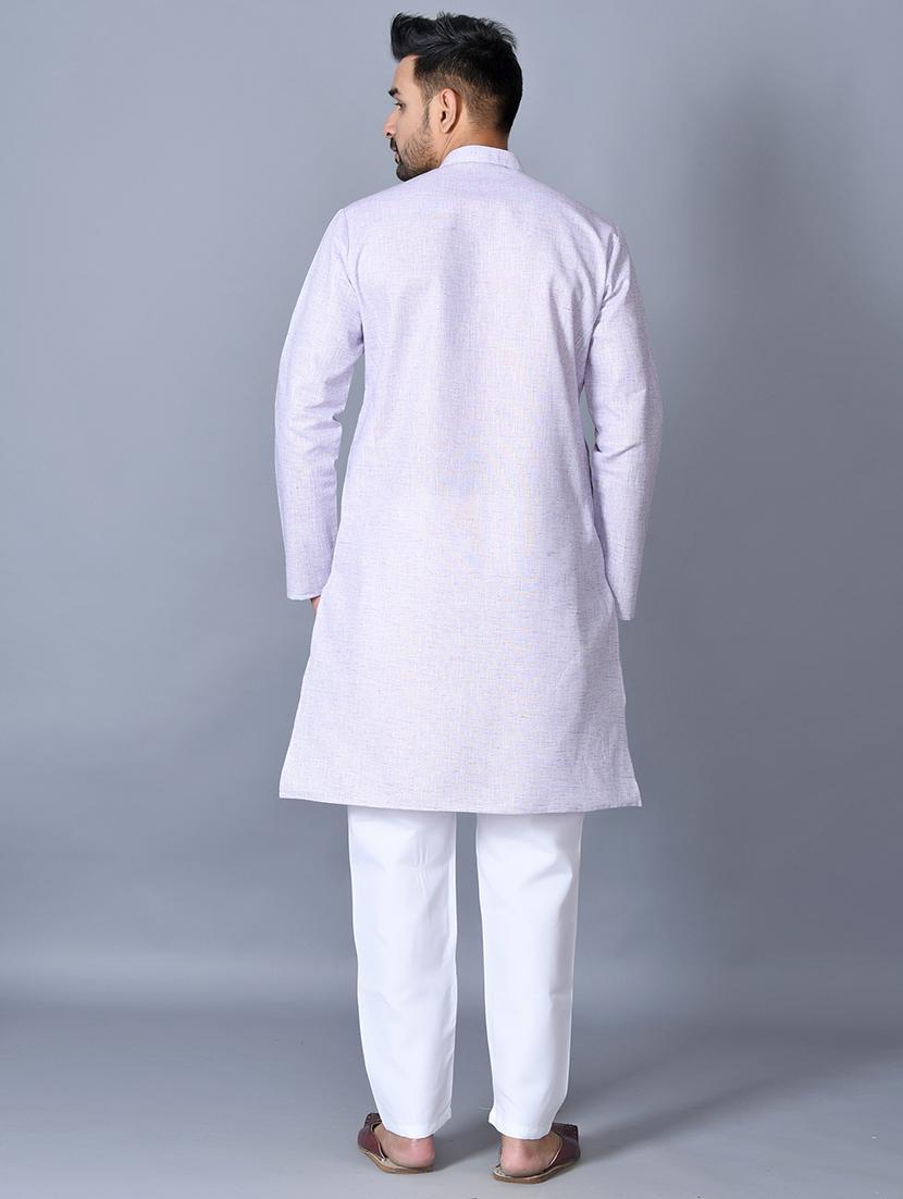 lilac solid kurta pajama ethnic wear set - 17541061 - Zoom Image - 3