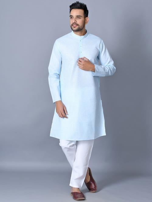 turquoise solid kurta pajama ethnic wear set - 17541062 - Standard Image - 1