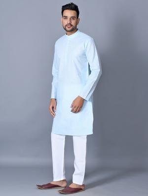 turquoise solid kurta pajama ethnic wear set - 17541062 - Standard Image - 2