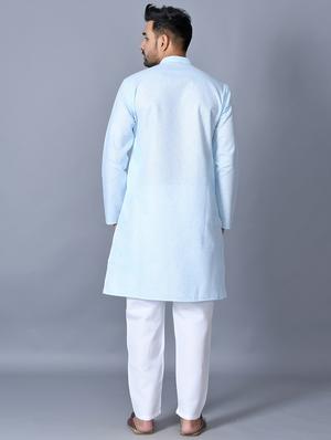 turquoise solid kurta pajama ethnic wear set - 17541062 - Standard Image - 3