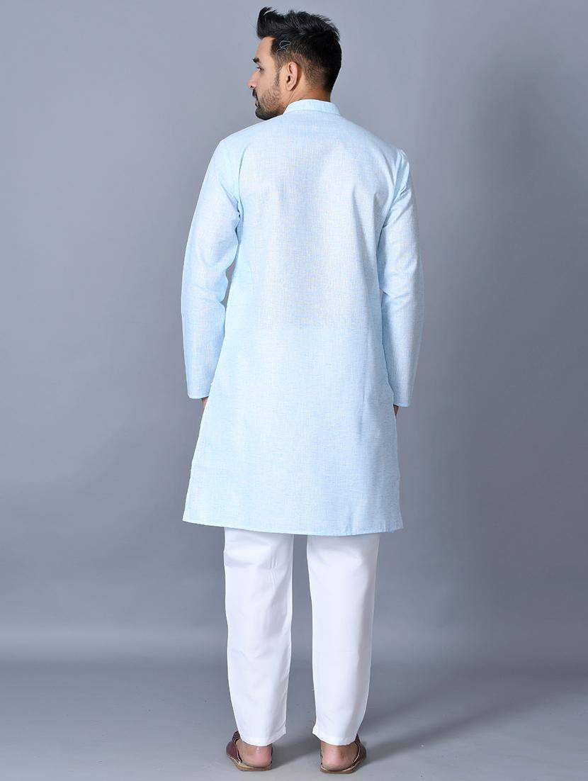 turquoise solid kurta pajama ethnic wear set - 17541062 - Zoom Image - 3