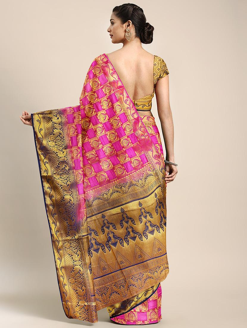 magenta banarasi saree with blouse - 17541289 - Zoom Image - 2