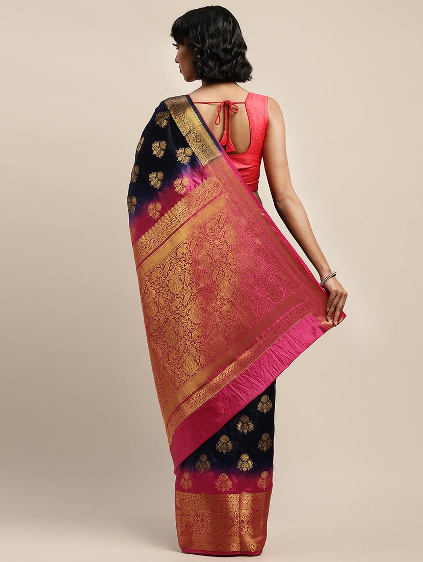 navy blue banarasi saree with blouse - 17541293 - Zoom Image - 2
