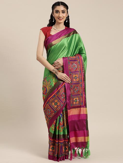 bordered embroidered saree with blouse - 17541302 - Standard Image - 1