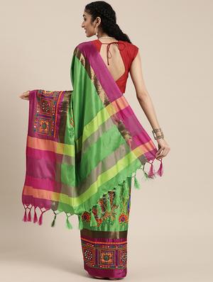 bordered embroidered saree with blouse - 17541302 - Standard Image - 2