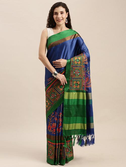 bordered embroidered saree with blouse - 17541304 - Standard Image - 1