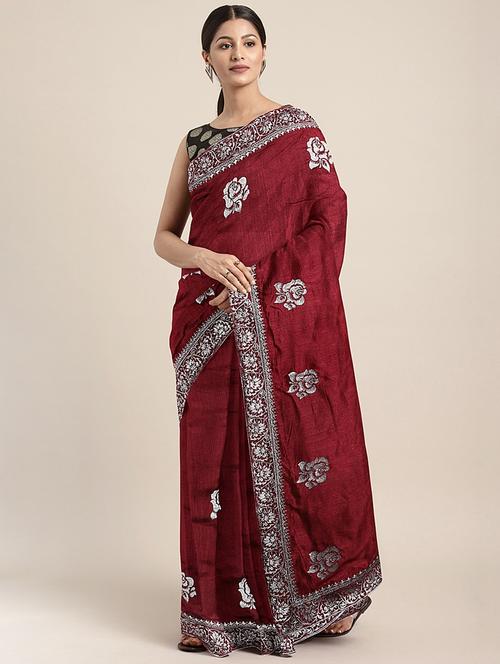 maroon embroidered saree with blouse - 17541311 - Standard Image - 1