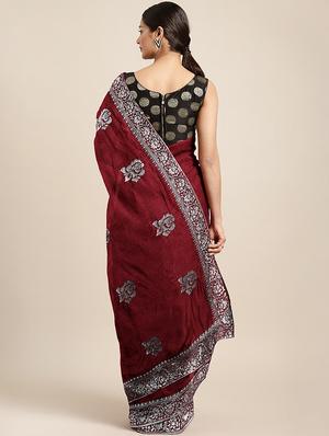 maroon embroidered saree with blouse - 17541311 - Standard Image - 2