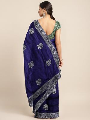 bordered embroidered saree with blouse - 17541312 - Standard Image - 2