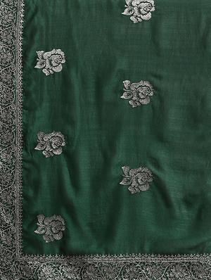 bottle green embroidered saree with blouse - 17541314 - Standard Image - 4