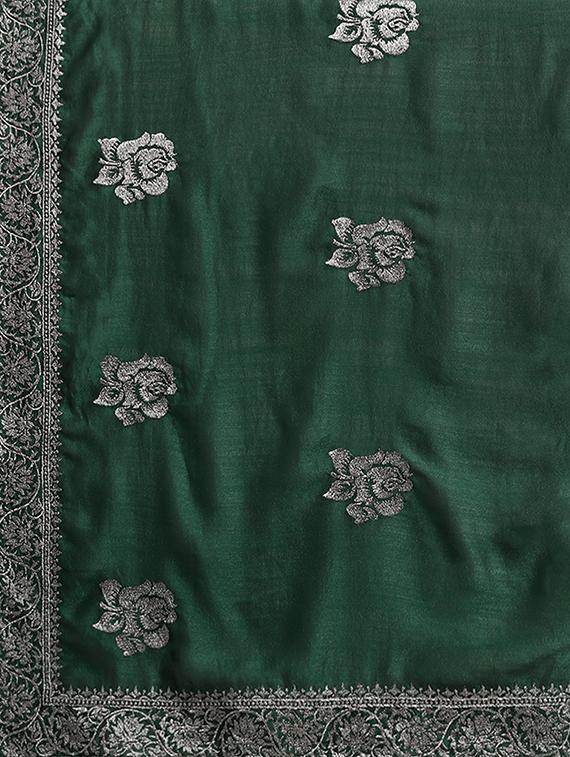 bottle green embroidered saree with blouse - 17541314 - Zoom Image - 4