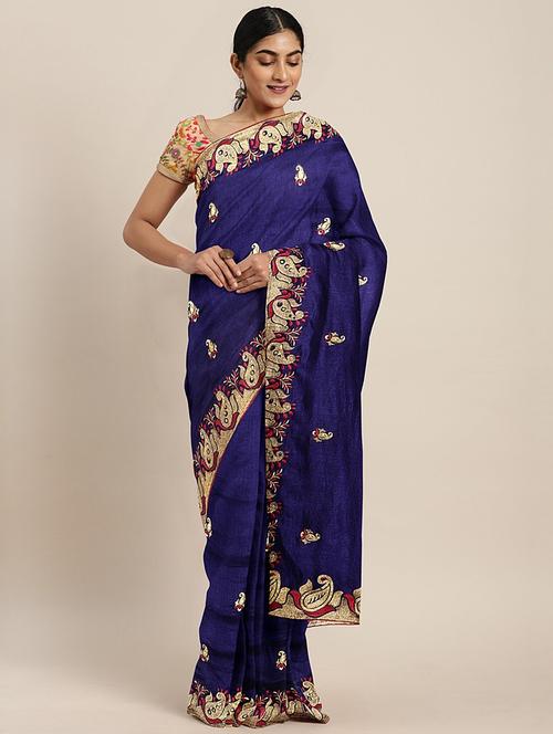 bordered embroidered saree with blouse - 17541316 - Standard Image - 1