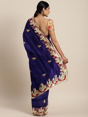 bordered embroidered saree with blouse - 17541316 - Standard Image - 2
